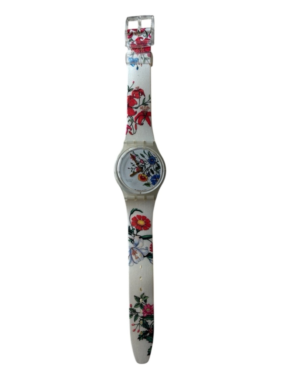 Swatch Unisex Vintage 2002 Spring Touch GW132 White Floral Print Watch